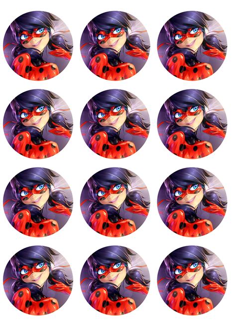 5" edible cupcake toppers printed on a Frosted Icing Sheet (also known as frosting sheets) or Wafer Paper (also known as rice paper), using edible ink. . Miraculous ladybug cupcake toppers